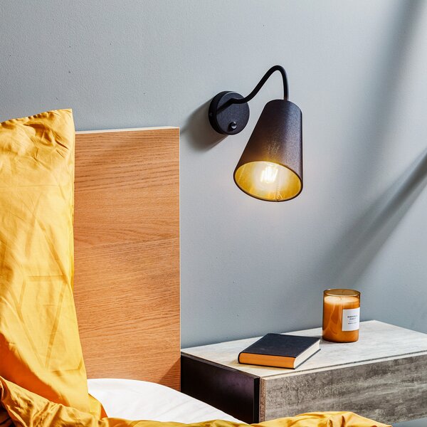 TK Lighting Aplică de perete Wire, negru/auriu, Negru, Camera de zi / sufragerie, Țesătură / Textil, Modern