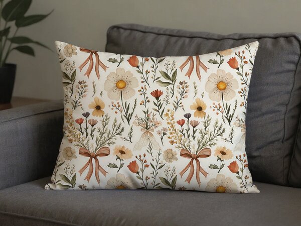 Fața de pernă din polibumbac FLORAL RIBBON POLY 70x90 cm, crem