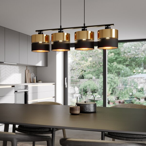 TK Lighting Lampă suspendată Hilton, negru/auriu, 4 becuri, reglabil, Negru, Camera de zi / sufragerie, Metal, Modern