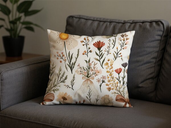 Față de perna din policoton FLORAL RIBBON POLY 45x45 cm, crem