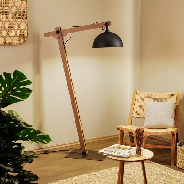 Envostar Lampadar Stort cu structură din lemn, Negru, Camera de zi / sufragerie, Metal, Casă de țară / Rustic, Arc în picioare
