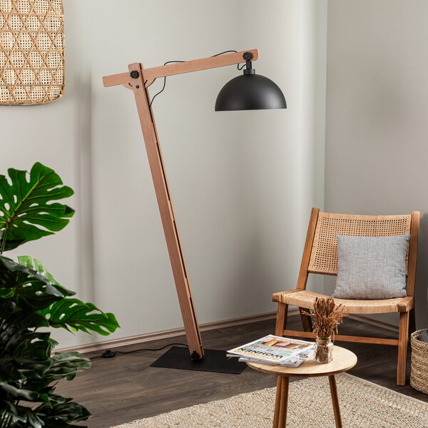 Envostar Lampadar Stort cu structură din lemn, Negru, Camera de zi / sufragerie, Metal, Casă de țară / Rustic, Arc în picioare