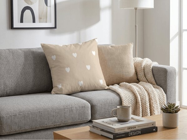Fata de perna din bumbac amestec HEARTILO POLY 45x45 cm, bej