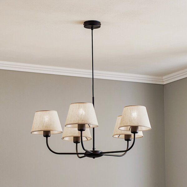 TK Lighting Candelabru Chicago, abajururi din in cu 5 becuri, reglabil, Bej, Camera de zi / sufragerie, Țesătură / Textil