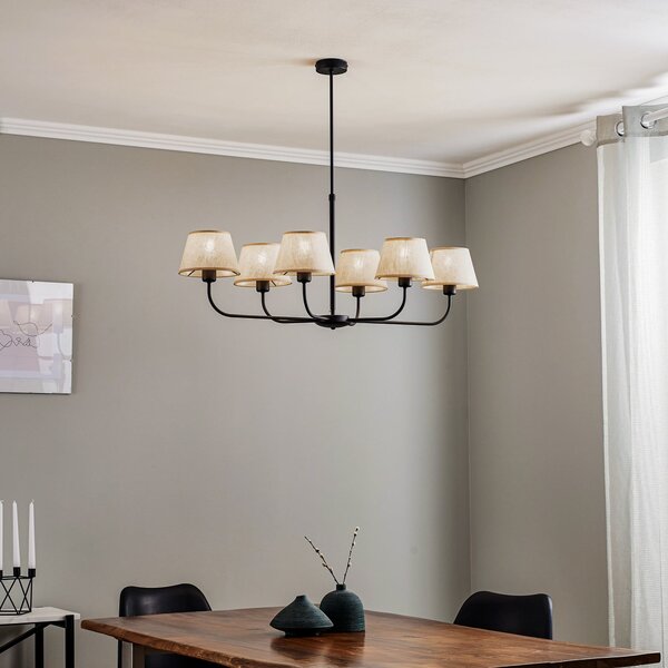 TK Lighting Candelabru Chicago, abajururi din pânză cu 6 becuri, reglabil, Bej, Camera de zi / sufragerie, Țesătură / Textil