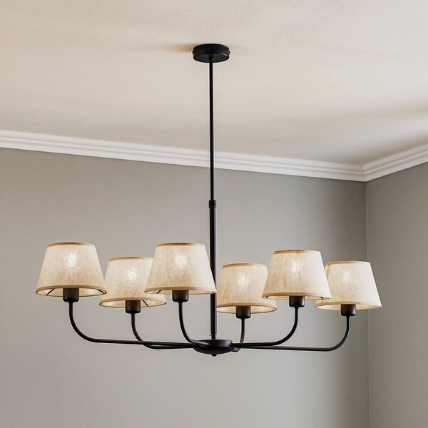 TK Lighting Candelabru Chicago, abajururi din pânză cu 6 becuri, reglabil, Bej, Camera de zi / sufragerie, Țesătură / Textil