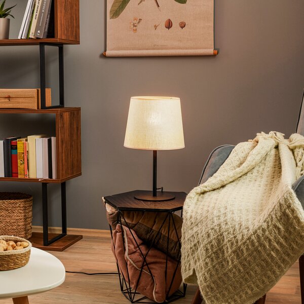 TK Lighting Lampa de masă Chicago cu abajur din in, Bej, Camera de zi / sufragerie, Țesătură / Textil