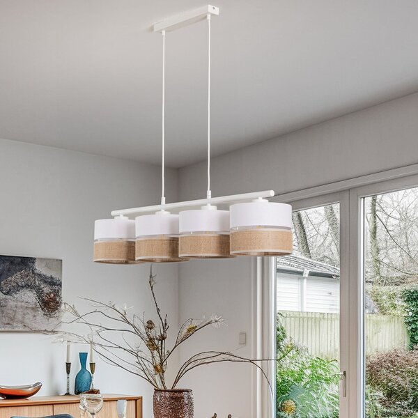 TK Lighting Lampă suspendată Linobianco, liniară, 4 becuri, reglabil, Alb, Camera de zi / sufragerie, Țesătură / Textil, Modern