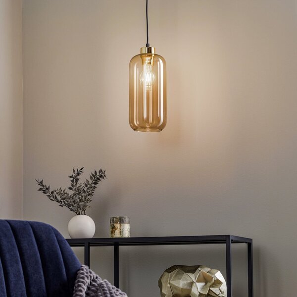 TK Lighting Lampă suspendată Marco Green, 1 bec, maro, reglabil, Maro / Rugină, Camera de zi / sufragerie, Sticlă, Modern