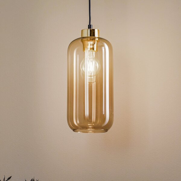 TK Lighting Lampă suspendată Marco Green, 1 bec, maro, reglabil, Maro / Rugină, Camera de zi / sufragerie, Sticlă, Modern