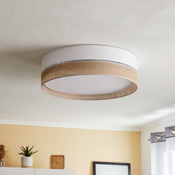 TK Lighting Plachetă plafonieră Linobianco, Ø 60 cm, reglabil, Bej, Camera de zi / sufragerie, Țesătură / Textil, Modern