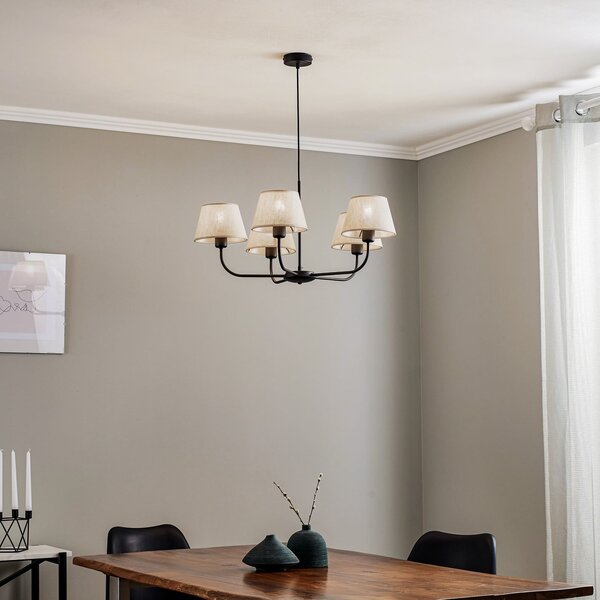 TK Lighting Candelabru Chicago, abajururi din in cu 5 becuri, reglabil, Bej, Camera de zi / sufragerie, Țesătură / Textil