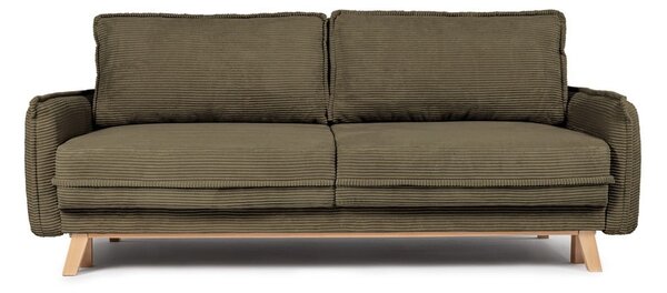 Canapea verde extensibilă cu tapițerie din catifea reiată 218 cm Tori – Bonami Selection