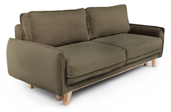 Canapea verde extensibilă cu tapițerie din catifea reiată 218 cm Tori – Bonami Selection