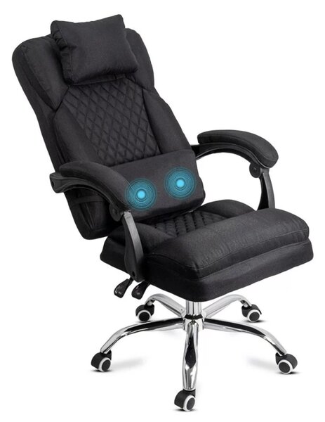 Scaun de birou RELAXA, perna lombara cu masaj, stofa, Negru