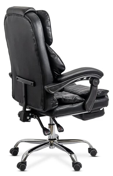 Scaun de birou DIAMOND, suport pentru picioare, reclinare 150 , Piele ecologica, Negru