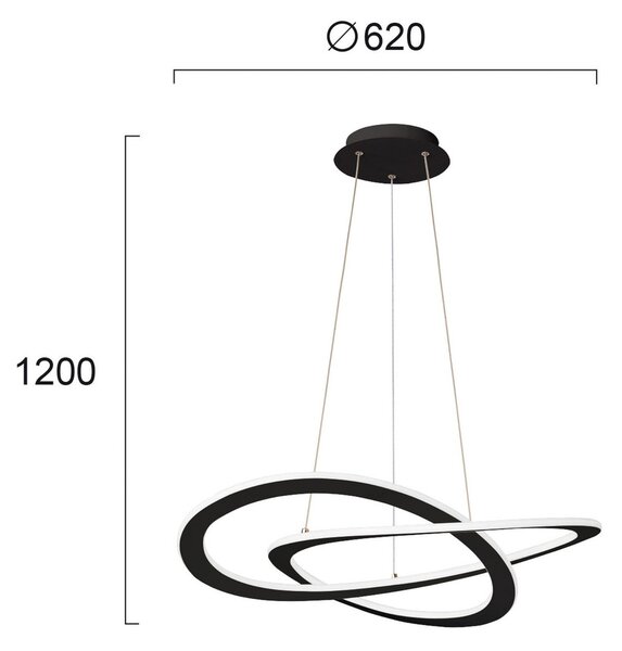 Viokef Lampă suspendată LED Charlie, Ø 62 cm, negru, Negru, Camera de zi / sufragerie, Plastic, Modern
