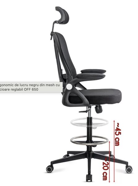 Scaun de birou ELEVATE, suport pentru picioare reglabil, Mesh, Negru