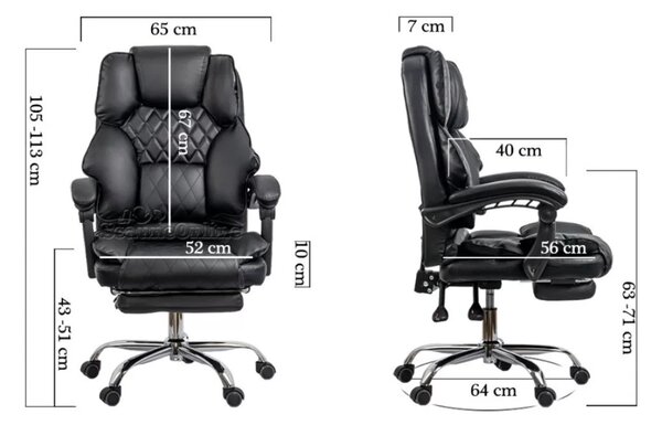 Scaun de birou DIAMOND, suport pentru picioare, reclinare 150 , Piele ecologica, Negru