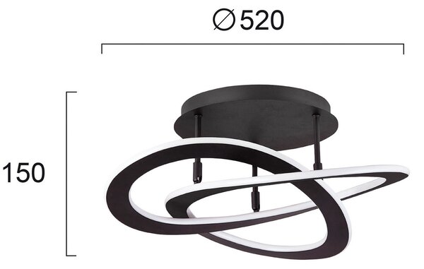 Viokef Plafonieră LED Charlie, Ø 52 cm, negru, Negru, Camera de zi / sufragerie, Metal, Modern