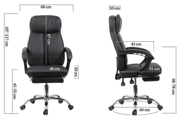 Scaun de birou ZENITH, suport pentru picioare, recliner 135 , Piele ecologica, Negru