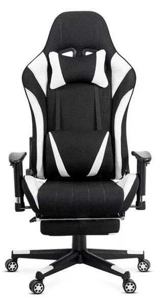 Scaun gaming PHANTOM, cotiere reglabile, suport lombar, Piele ecologica, Alb