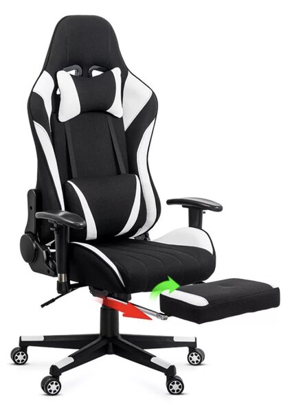 Scaun gaming PHANTOM, cotiere reglabile, suport lombar, Piele ecologica, Alb