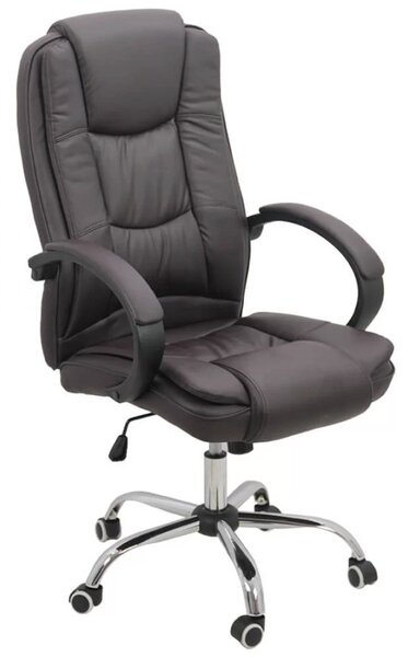 Scaun de birou REGAL, baza metalica cromata, piele ecologica, Maro