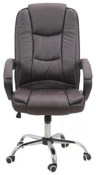Scaun de birou REGAL, baza metalica cromata, piele ecologica, Maro
