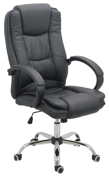Scaun de birou REGAL, baza metalica cromata, piele ecologica, Negru