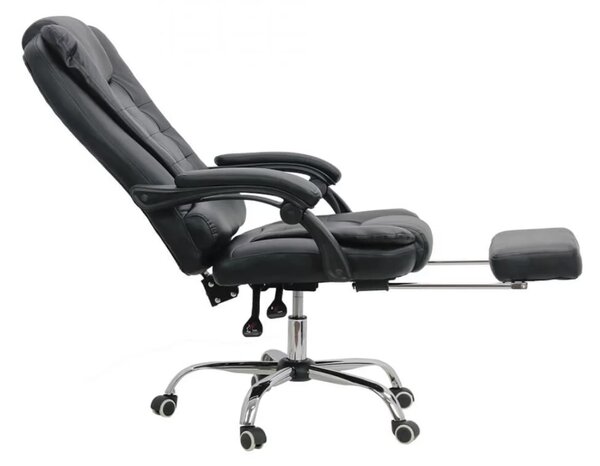 Scaun de birou EMPEROR, suport pentru picioare, recliner 135 , Piele ecologica, Negru