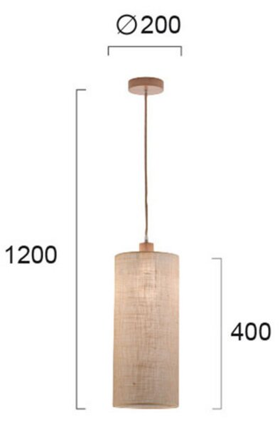 Viokef Lampă suspendată Senso, lungă îngustă, Ø 20 cm, reglabil, Bej, Camera de zi / sufragerie, Țesătură / Textil