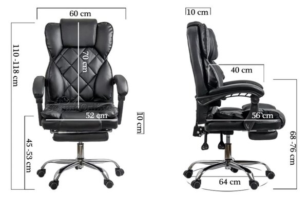Scaun de birou PRETORIA, suport pentru picioare, mecanism A-Sincron, Piele ecologica, Negru