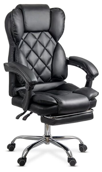 Scaun de birou PRETORIA, suport pentru picioare, mecanism A-Sincron, Piele ecologica, Negru