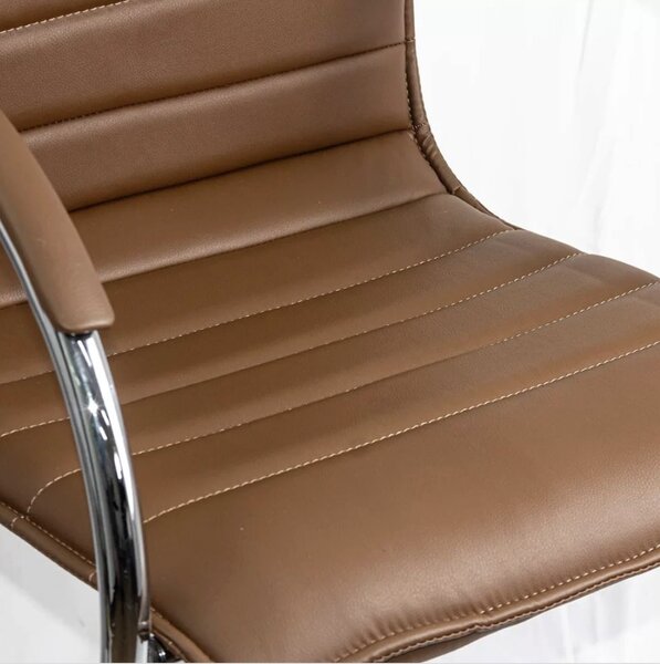 Scaun vizitator ELEGANCE, cadru cromat, piele ecologica, Maro
