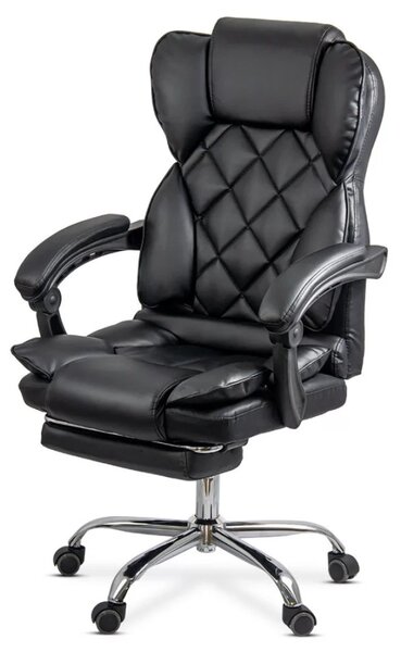Scaun de birou PRETORIA, suport pentru picioare, mecanism A-Sincron, Piele ecologica, Negru
