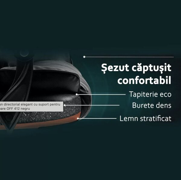 Scaun de birou PRETORIA, suport pentru picioare, mecanism A-Sincron, Piele ecologica, Negru