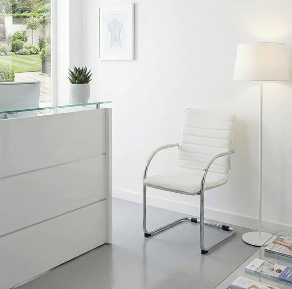 Scaun vizitator ELEGANCE, cadru cromat, piele ecologica, Alb