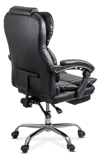 Scaun de birou PRETORIA, suport pentru picioare, mecanism A-Sincron, Piele ecologica, Negru