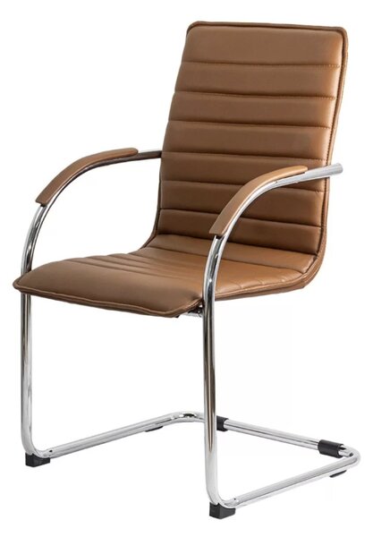 Scaun vizitator ELEGANCE, cadru cromat, piele ecologica, Maro