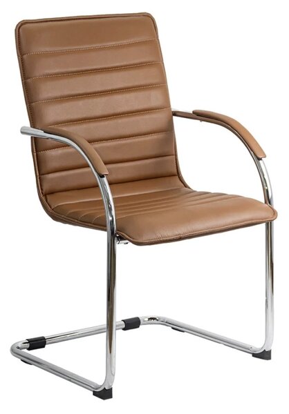 Scaun vizitator ELEGANCE, cadru cromat, piele ecologica, Maro