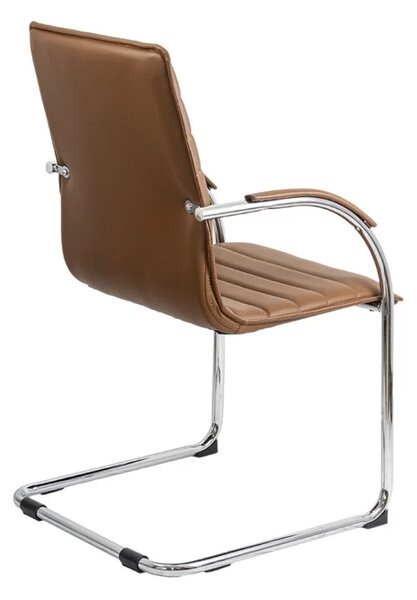 Scaun vizitator ELEGANCE, cadru cromat, piele ecologica, Maro