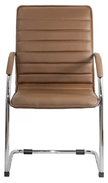 Scaun vizitator ELEGANCE, cadru cromat, piele ecologica, Maro
