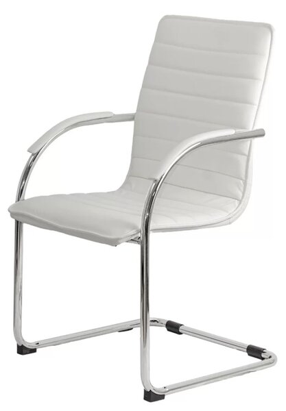 Scaun vizitator ELEGANCE, cadru cromat, piele ecologica, Alb