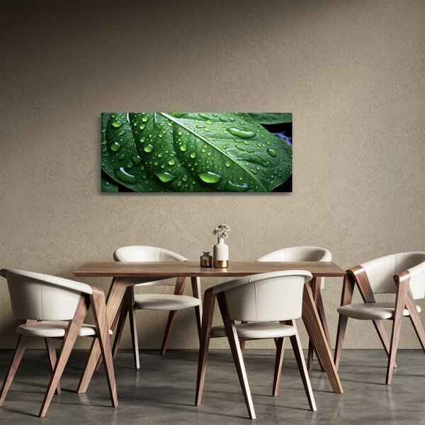 Tablou - Detaliu de frunze după ploaie (120x50 cm)