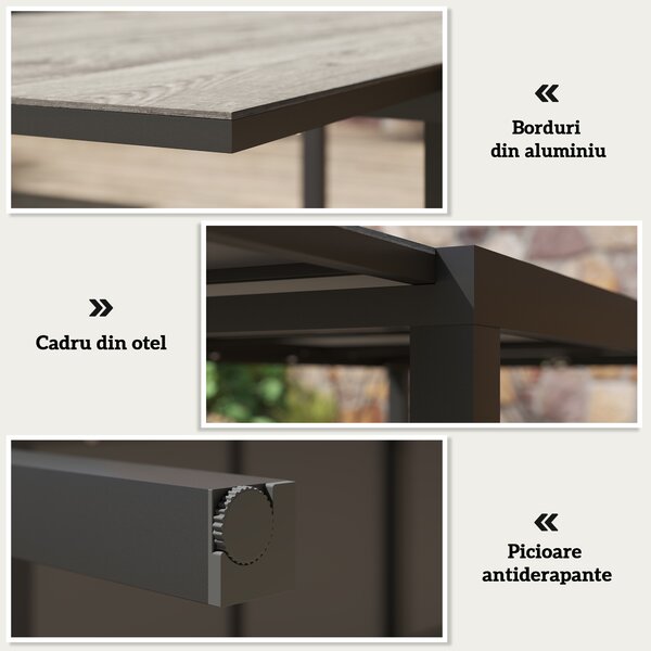 Outsunny Masă de Grădină Extensibilă de 160-240 cm pentru 6-8 Persoane Rectangulară din Oțel și Aluminiu, Efect Lemn | Aosom Romania