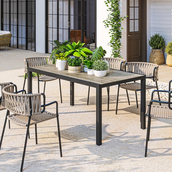 Outsunny Masă de Grădină Extensibilă de 160-240 cm pentru 6-8 Persoane Rectangulară din Oțel și Aluminiu, Efect Lemn | Aosom Romania