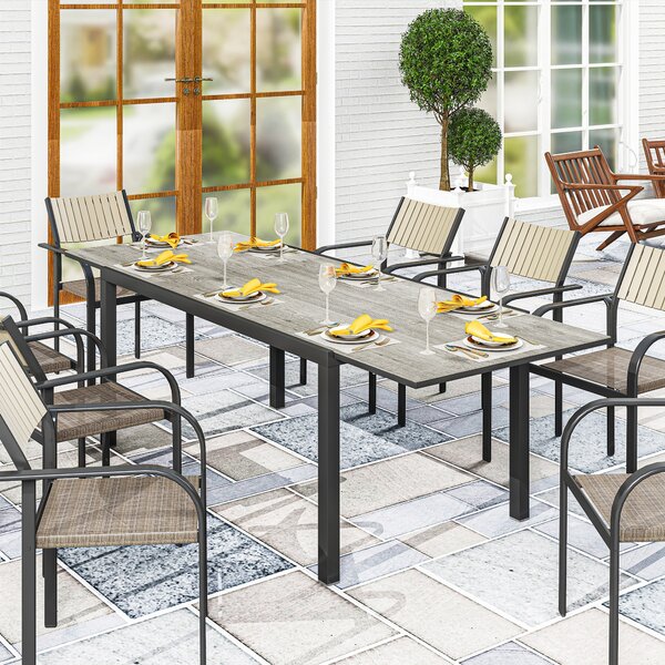 Outsunny Masă de Grădină Extensibilă de 160-240 cm pentru 6-8 Persoane Rectangulară din Oțel și Aluminiu, Efect Lemn | Aosom Romania