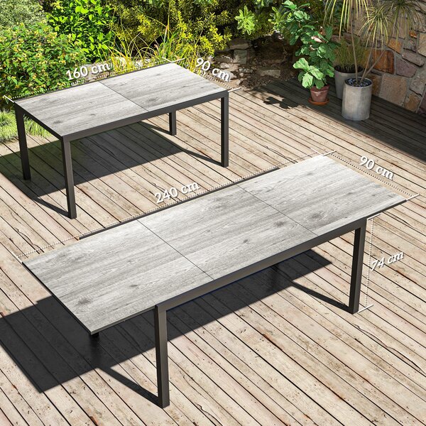 Outsunny Masă de Grădină Extensibilă de 160-240 cm pentru 6-8 Persoane Rectangulară din Oțel și Aluminiu, Efect Lemn | Aosom Romania