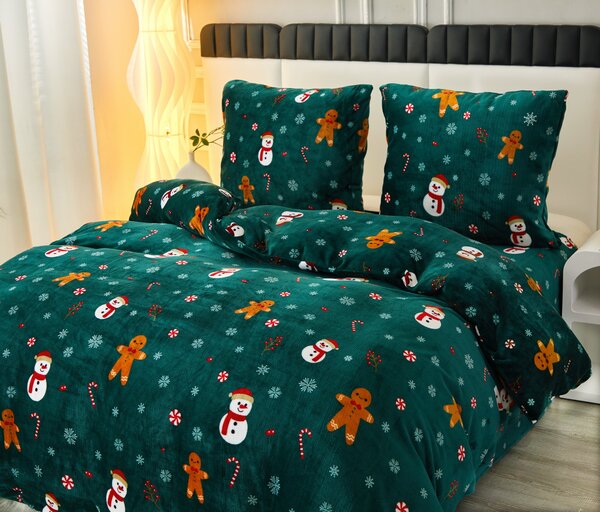Lenjerie cocolino SNOWMAN AND GINGERBREAD verde Dimensiune lenjerie de pat: 2 buc 70 x 90 cm | 200 x 220 cm